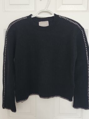 Everlane Black Crewneck Sweater with White Contrast Stitch Trim